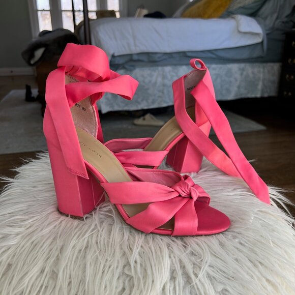 ASOS New Look Block Satin Heel Salmon/Pink Size 9 - Picture 2 of 10
